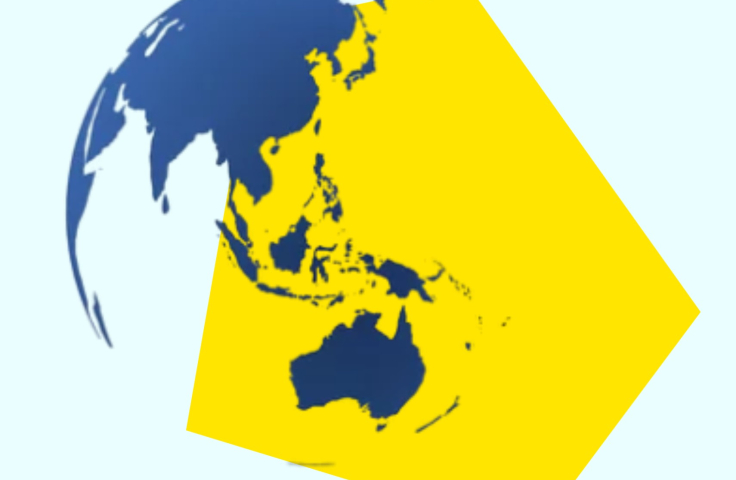 Blue map with the Asia Pacific region highlighted in yellow 