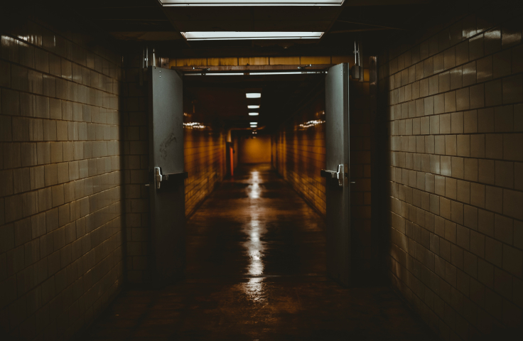 A dark hospital corridor