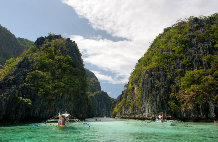 A large tropical lagoon surrounded by rainforest