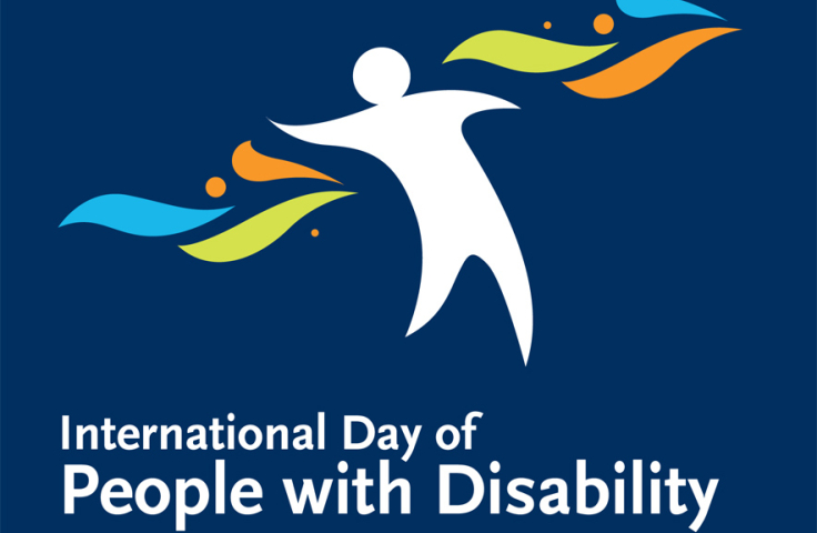 International Day of People with Disabiltiy logo: a white outline of a person with coloured flourishes surrounding them